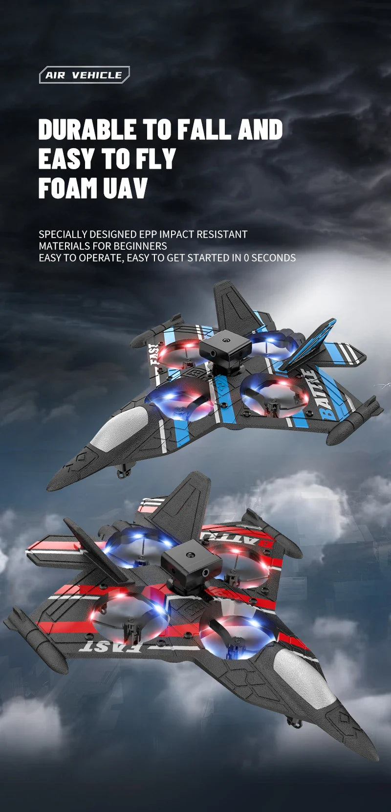RC Fighter Plane with Camera - 2.4G EPP Foam Aircraft with Obstacle Avoidance
