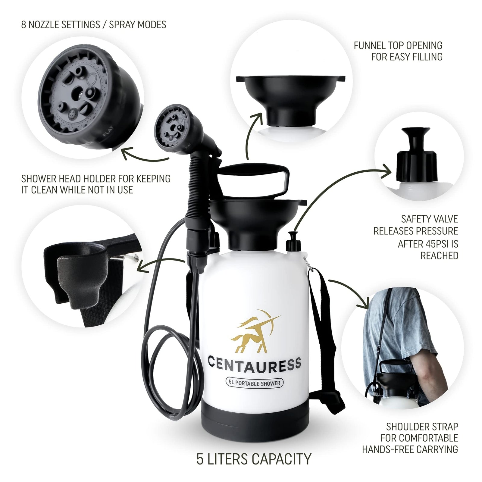 Centauress Portable Camping Shower Pump W/Safety Valve (45 PSI)- Portable Sho...